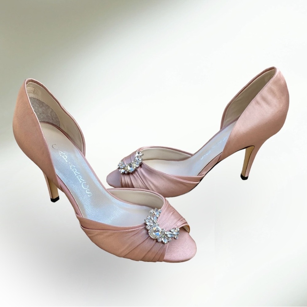 Blush Peep-Toe HH w/ Rhinestone Ornament Sz 5
